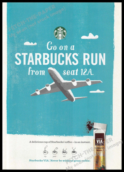 Starbucks 2010s Magazine Print Ad 2013 Airplane Instant Coffee VIA Run Starbucks