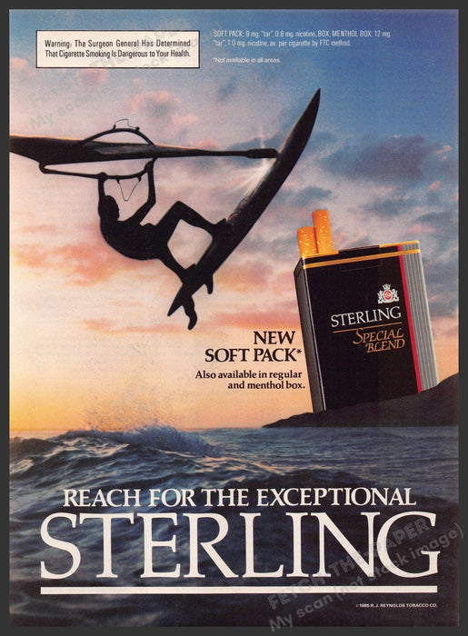 Sterling Special Blend 1980s Print Advertisement 1985 Windsurfing Sterling