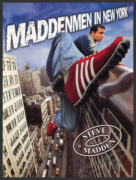 Steve Madden 2000s Print Advertisement 2003 In New York Climbing a Building Fetch-the-Paper