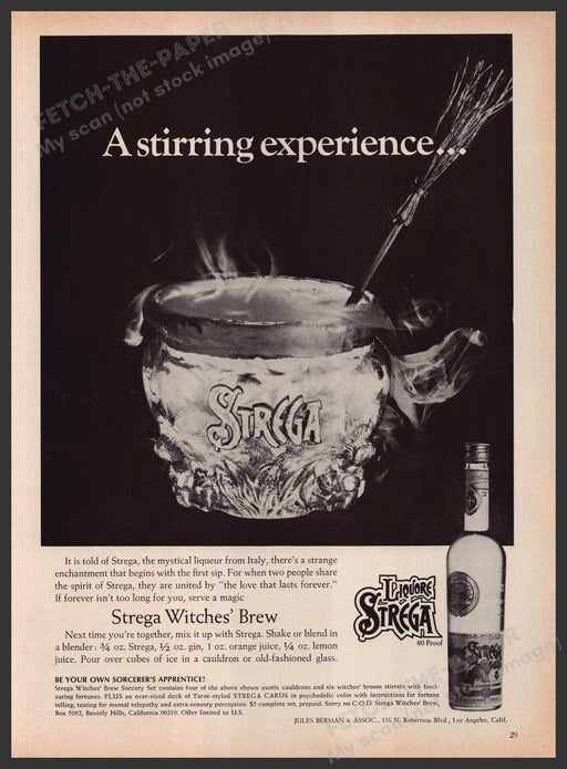 Strega Liqueur 1960s Print Advertisement Ad 1969 Witches' Brew Recipe Fetch the Paper!