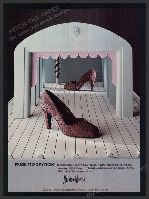 Stuart Weitzman Python Shoes 1980s Print Advertisement Ad 1981 Neiman-Marcus Fetch the Paper!