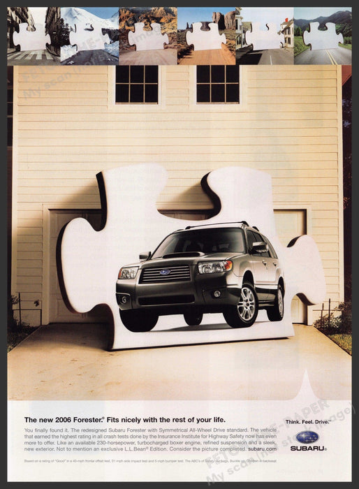 Subaru Forester 2000s Print Advertisement 2005 Puzzle "Fits nicely" Fetch-the-Paper