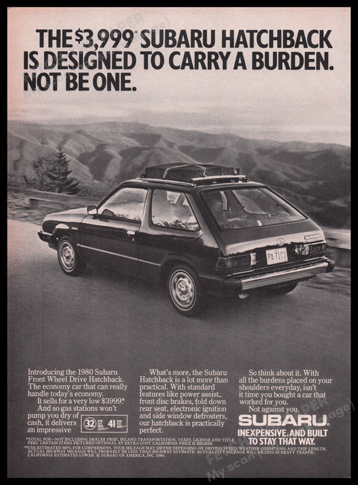 Subaru Hatchback Car 1980s Print Advertisement Ad 1980 Fetch the Paper!