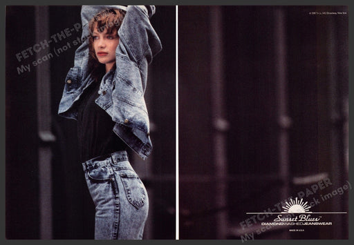 Sunset Blues Jeanswear 1980s Print Advertisement (2 page) Perfume 1987 Model Sunset Blues Jeanswear