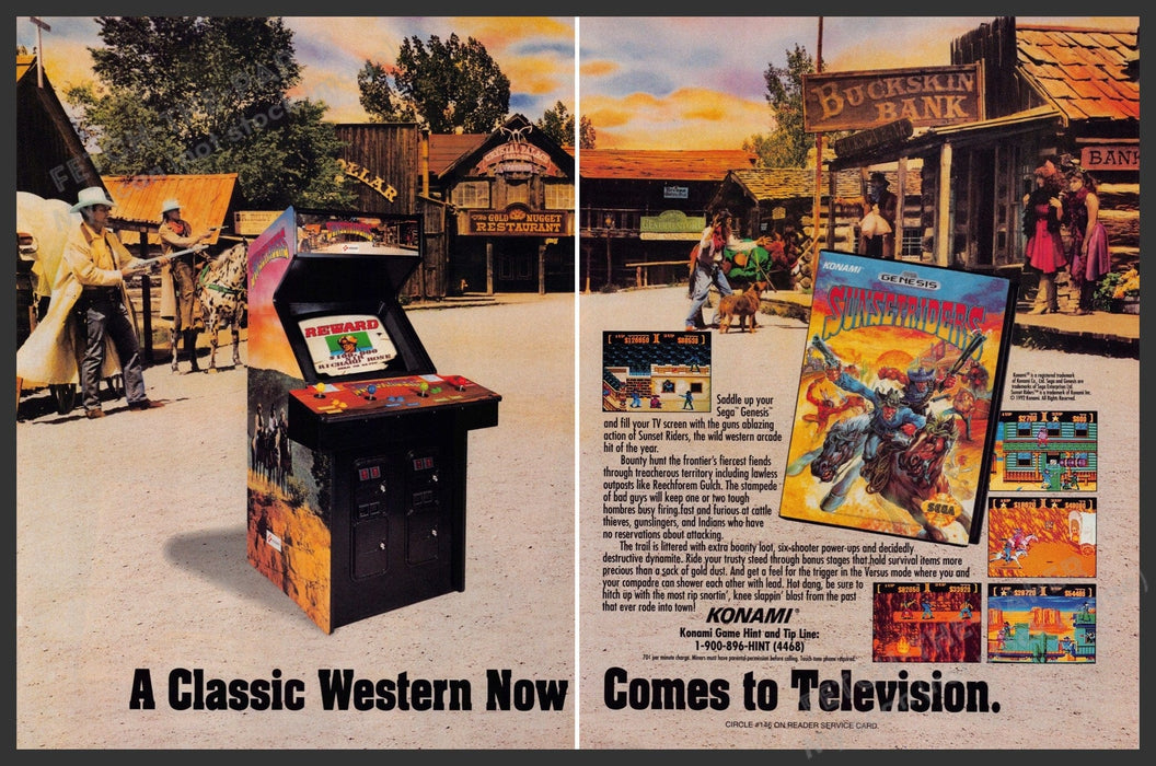 Sunset Riders Video Game1990s Print Advertisement (2 Page) Ad 1992 Sunset Riders