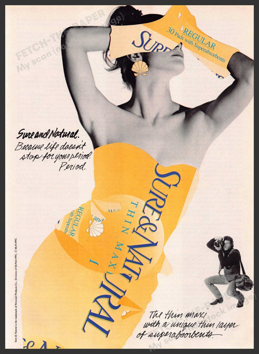 Sure & Natural 1980s Magazine Print Advertisement 1989 Maxi Silhouette Body Sure & Natural