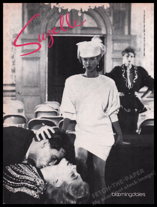 Suzelle Clothing 1980s Print Advertisement Ad 1987 Kissing Couple Fetch the Paper!