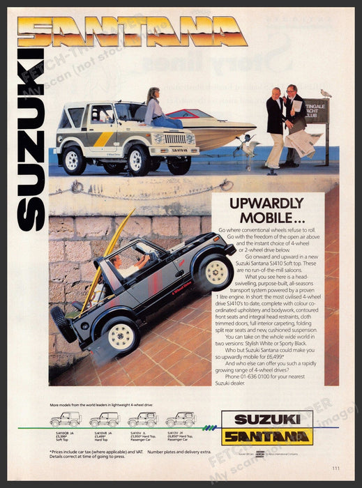 Suzuki Santana SJ410 Soft Top 1980s Print Advertisement Ad 1987 Fetch-the-Paper