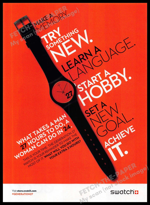 Swatch 2010s Magazine Print Advertisement 2013 Generation 27 Extra 3 Hours Swatch