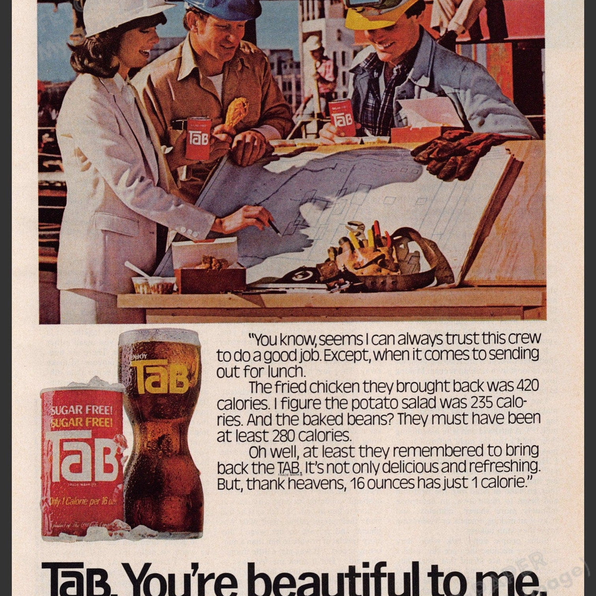 Vintage 1981 Tab Soda Ad - Construction Site Workers — Fetch-the-Paper