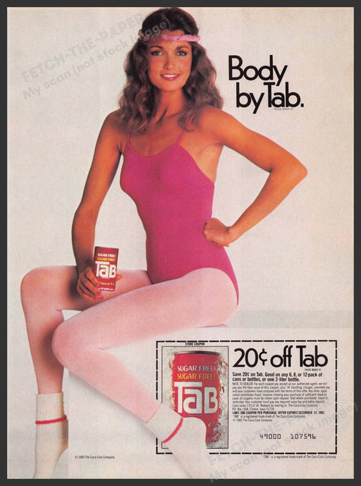 Tab Soda Sugar Free "Body by Tab" 1980s Print Advertisement Ad 1982 Fetch-the-Paper