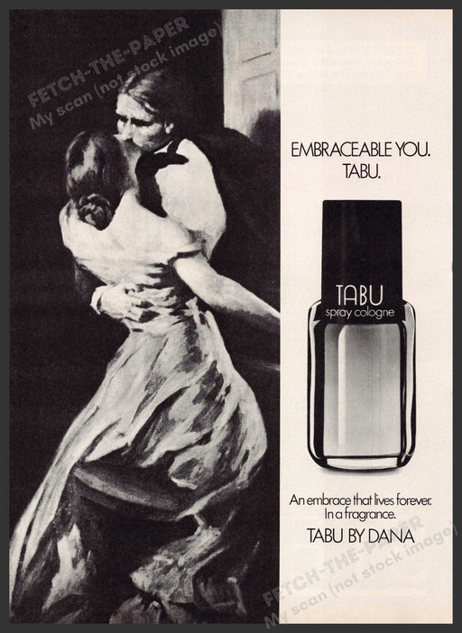 Tabu by Dana 1980s Print Advertisement 1985 "Embraceable you" (Not the product) Tabu by Dana