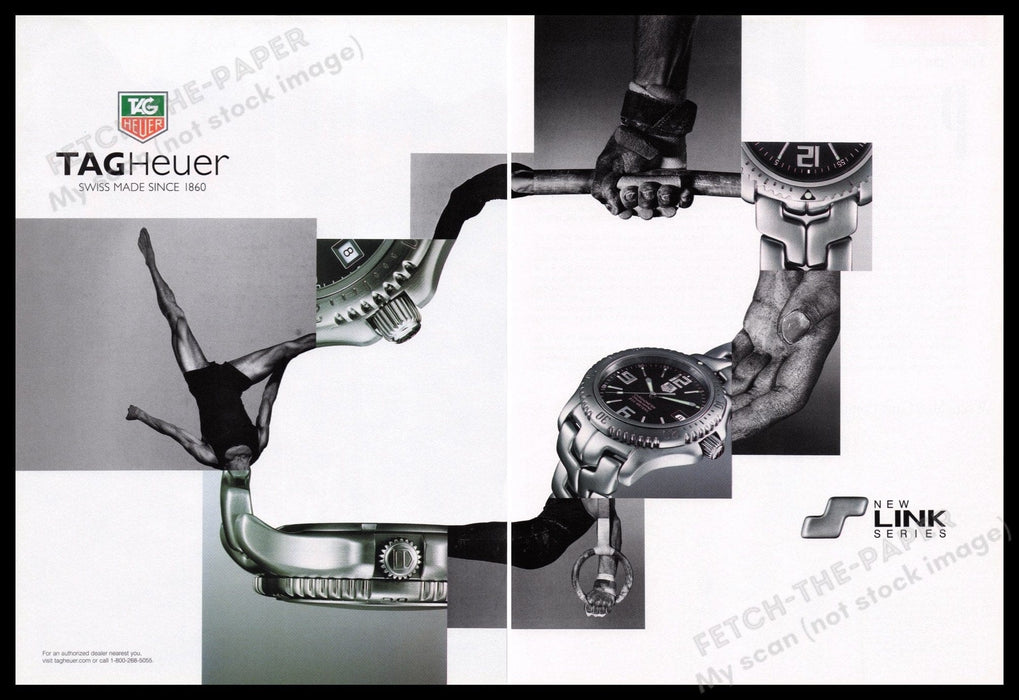 Tag Heuer Watch 1990s Print Advertisement (2 pages) 1999 New Link Series Fetch the Paper!
