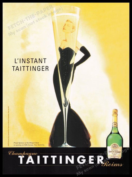 Taittinger Champagne 1990s Print Advertisement Ad 1997 Silhouette Glass Fetch the Paper!