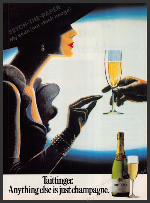 Taittinger Champagne Illustration 1980s Print Advertisement Ad 1986 Fetch-the-Paper