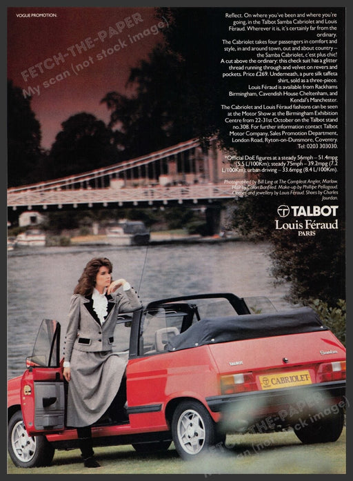 Talbot Sambia Cabriolet Car 1980s Print Advertisement Ad 1982 UK Fetch the Paper!