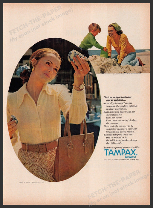 Tampax Tampons 1960s Print Advertisement Ad 1969 Architect Antiques Collector Fetch the Paper!