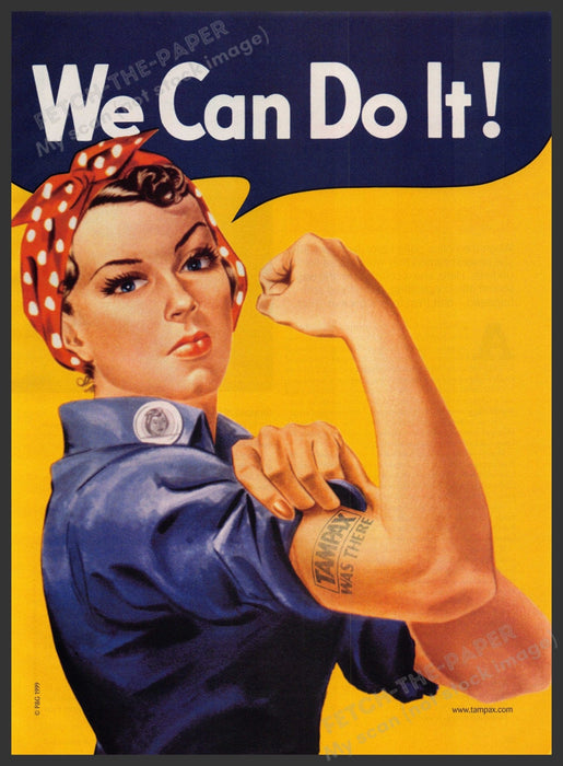 Tampax Tampons 2000s Print Advertisement Ad 2000 Rosie the Riveter Fetch-the-Paper