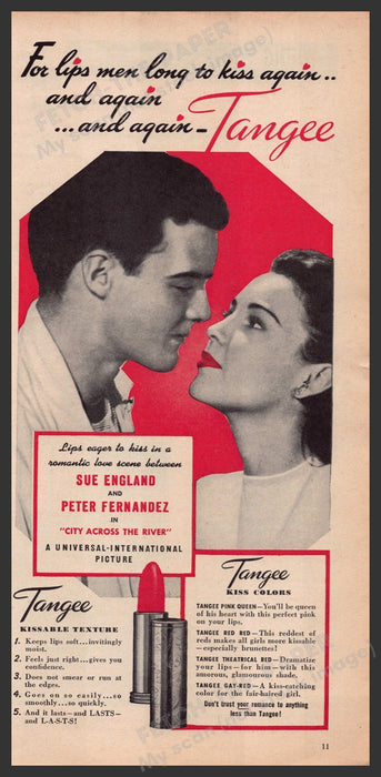 Tangee Lipstick Lips 1940s Print Advertisement Ad 1949 "City Across the River" Fetch-the-Paper