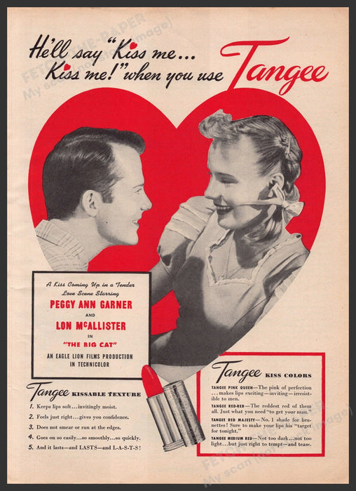 Tangee Lipstick "The Big Cat" Actors 1940s Print Advertisement Ad 1949 Fetch-the-Paper