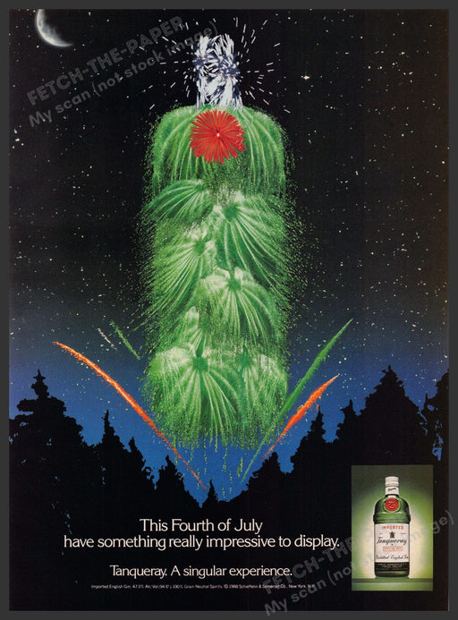 Tanqueray 1980s Print Advertisement 1989 Fourth of July Fireworks Tanqueray