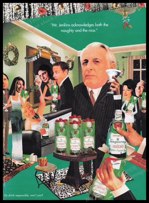 Tanqueray Gin 1990s Print Advertisement Ad 1997 Mr. Jenkins Christmas Party Fetch the Paper!