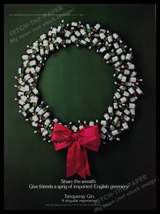 Tanqueray Gin Wreath 1980s Print Advertisement Ad 1987 Christmas Holiday Fetch-the-Paper