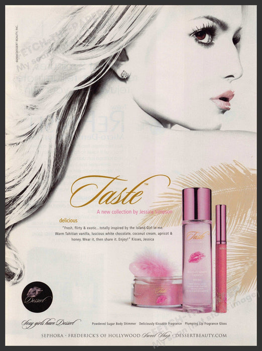 Taste by Jessica Simpson 2000s Print Advertisement 2004 Island Girl Inspired Fetch-the-Paper