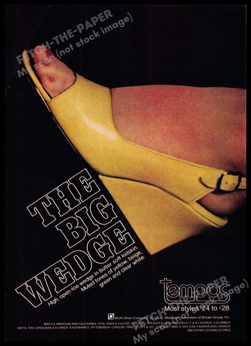 Tempos 1970s Magazine Print Advertisement 1975 "The big wedge" Shoe Foot Tempos Footwear