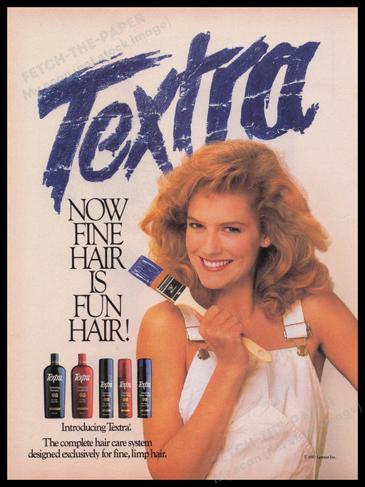 Textra Hair Products 1980s Print Advertisement Ad 1988 "Fine hair is fun hair" Fetch the Paper!
