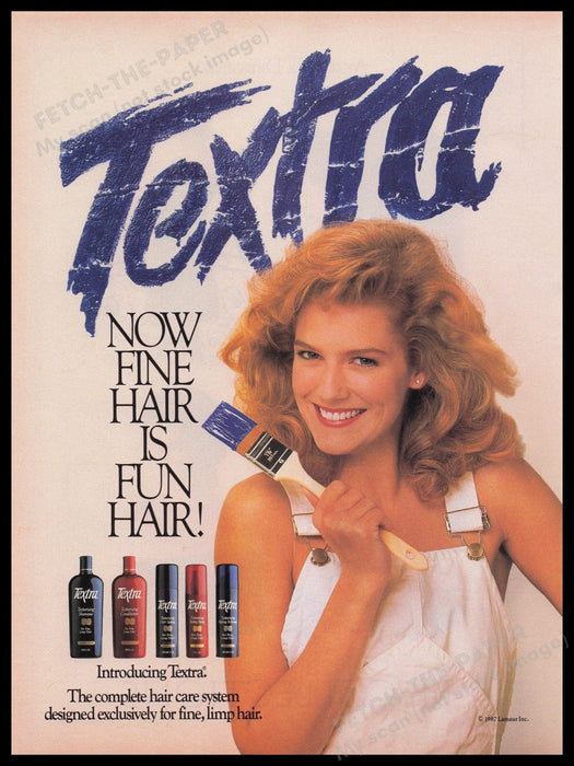 Textra Hair Products 1980s Print Advertisement Ad 1988 "Fine hair is fun hair" Fetch the Paper!