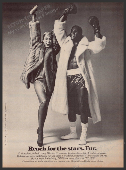 The American Fur Industry 1970s Print Advertisement 1979 Boxer "It's a knockout" Fetch-the-Paper