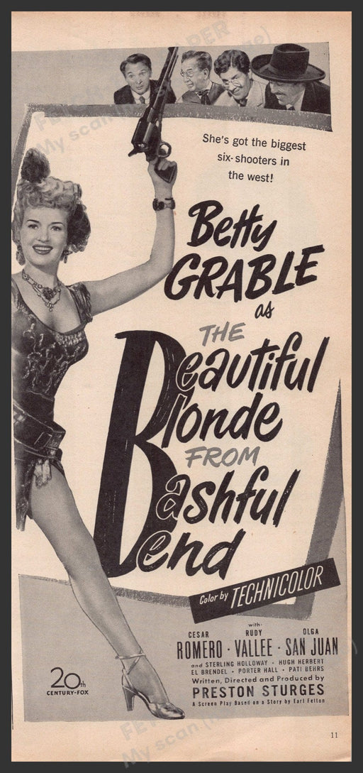 "The Beautiful Blonde from Bashful Bend" Movie 1940s Print Advertisement Ad 1949 Fetch-the-Paper