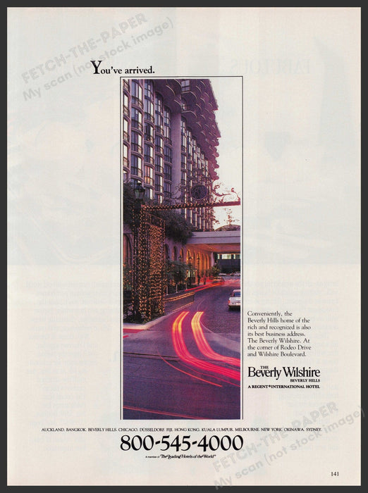 The Beverly Wilshire Hotel 1980s Print Advertisement Ad 1987 Entrance Front Fetch-the-Paper