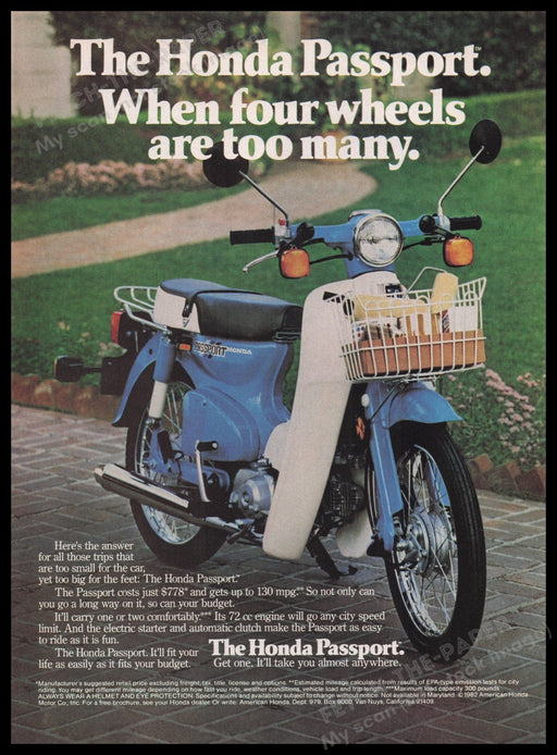 The Honda Passport 1980s Print Advertisement Ad 1982 Motorcycle Blue Fetch the Paper!