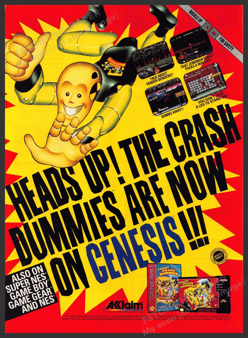 The Incredible Crash Dummies Video Game 1990s Print Advertisement 1993 The Incredible Crash Dummies