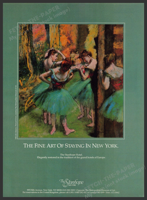 The Stanhope Hotel New York Remodel 1980s Print Advertisement Ad 1986 Fetch-the-Paper