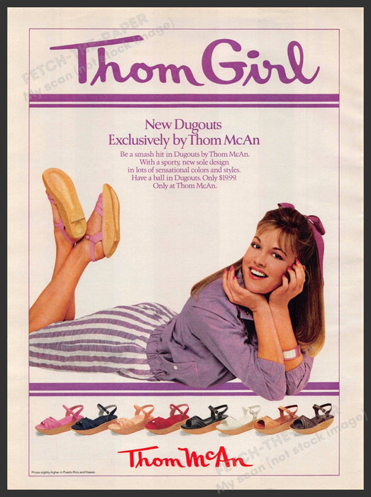 Thom Girl Shoes 1980s Print Advertisement 1981 Dugouts Legs Cute Girl Thom Girl