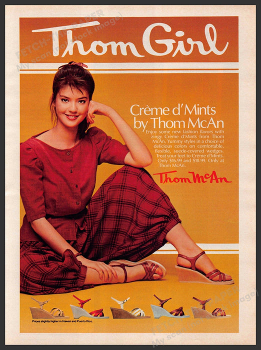 Thom McAn Shoes 1980s Print Advertisement 1981 Legs Creme de Mints Thom McAn