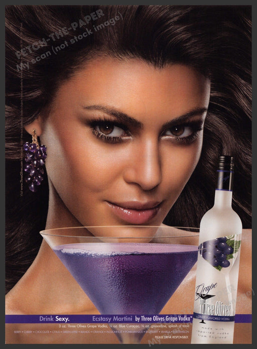 Three Olives Grape Vodka 2000s Print Advertisement 2007 "Drink Sexy" Fetch-the-Paper