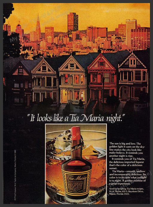 Tia Maria 1980s Print Advertisement 1981 San Francisco Painted Ladies Fetch-the-Paper