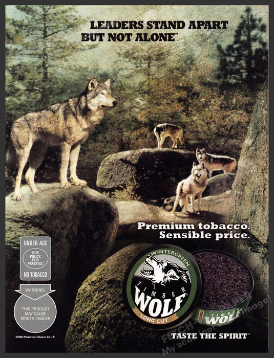Timber Wolf 2000s Print Advertisement 2003 Tobacco "Leaders stand apart" Fetch-the-Paper