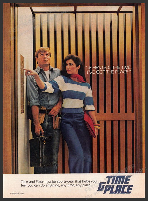 Time & Place 1980s Print Advertisement 1981 Junior Sportswear Elevator Time & Place