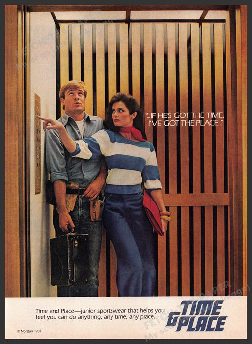 Time & Place 1980s Print Advertisement 1981 Junior Sportswear Elevator Time & Place