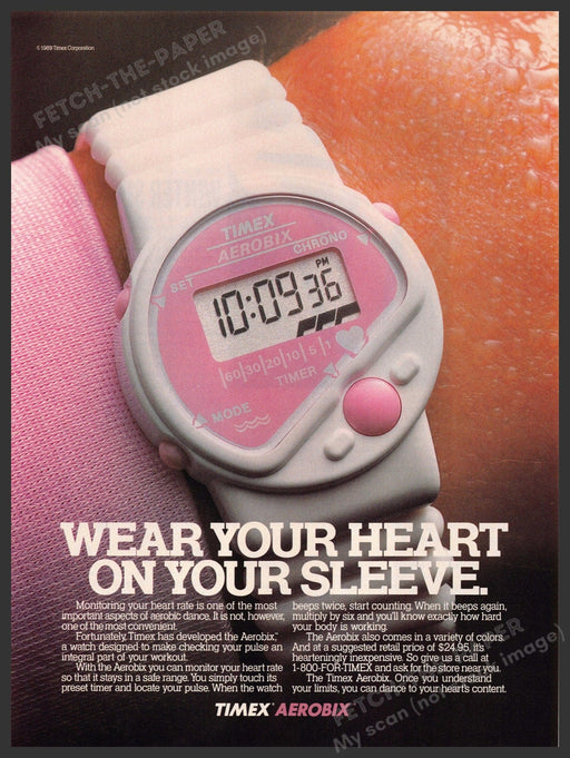 Timex Aerobix 1980s Magazine Print Advertisement 1989 "Heart on your sleeve" Timex Aerobix