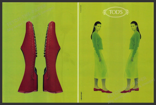 Tod's Shoes 1990s Print Advertisement (2 pages) 1999 Legs Green Wash Fetch the Paper!