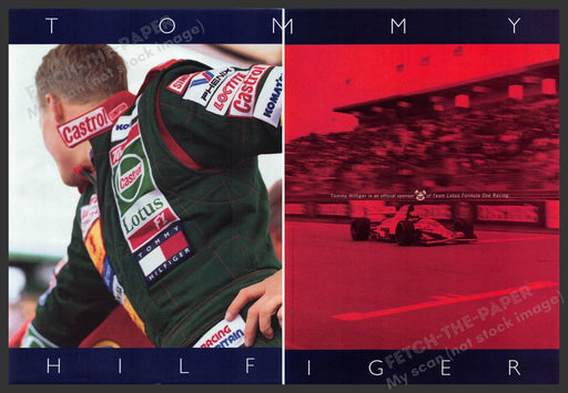 Tommy Hilfiger 1990s Print Advertisement (2 pg) 1994 Team Lotus Formula 1 Racing Fetch-the-Paper