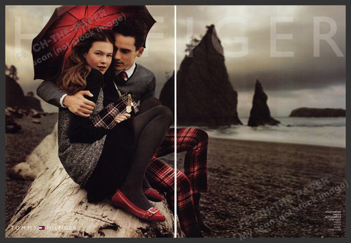 Tommy Hilfiger Couple Beach Plaid 2000s Print Advertisement (2 pages) 2007 Legs Fetch-the-Paper