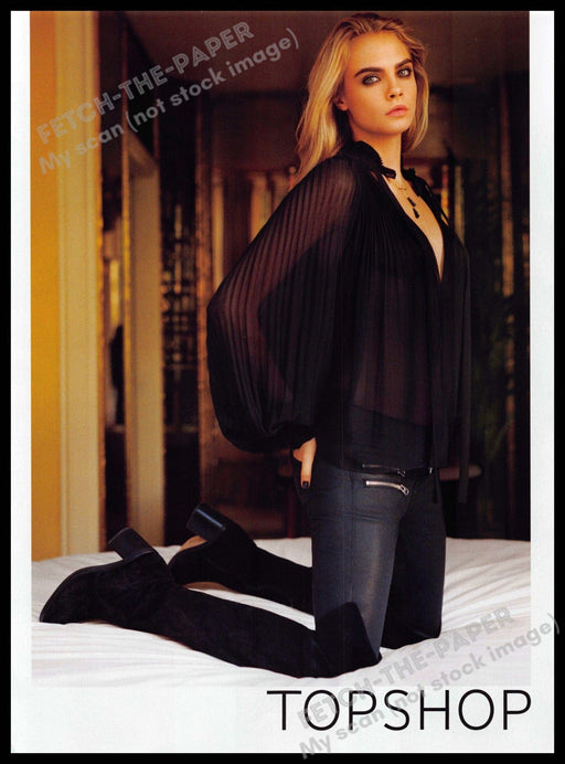 Topshop 2010s Magazine Print Ad 2014 Cara Delevingne Bed Clothing Fashion Topshop
