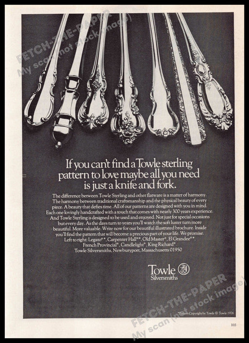 Towle Sterling 1970s Magazine Print Ad 1976 Legato Candlelight, Old Master etc Towle Sterling